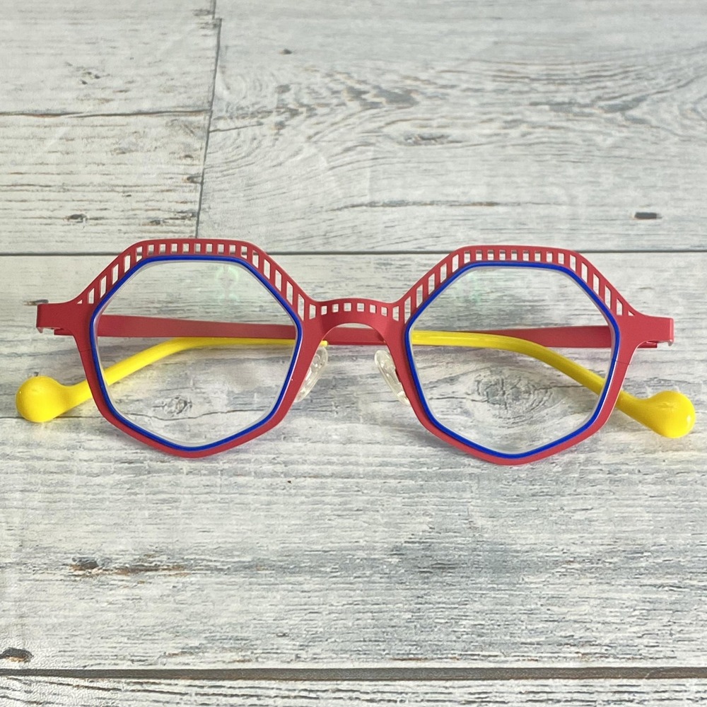 EYESHELLS Eyeglasses 44-16 Red Polygon Full Rim Geometric Girls Metal Plastic